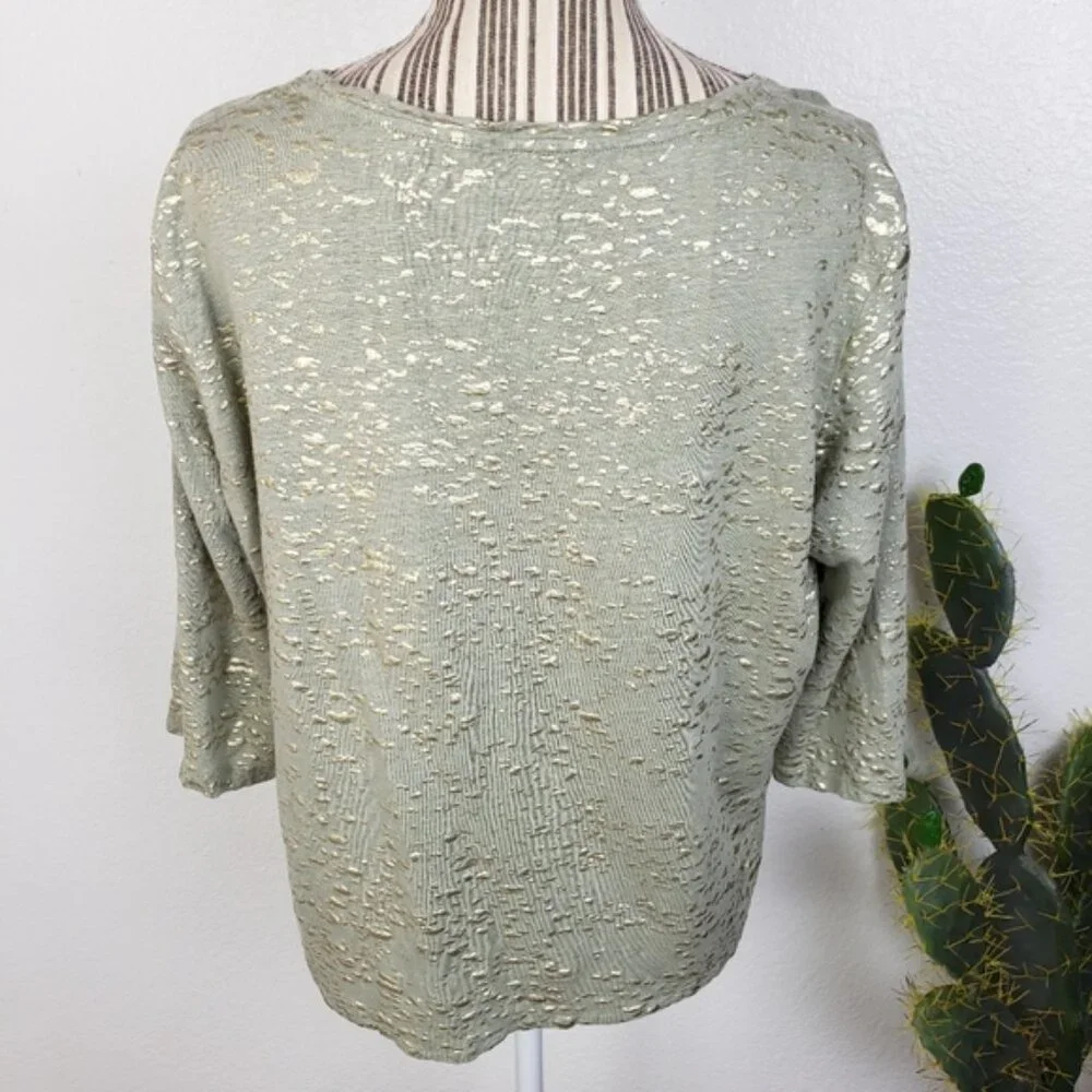 Majestic Filatures Stretch Linen Metallic Novelty 3/4-Sleeve Blouse Top size L